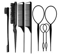 8 x hair brushes with 4 x Topsy hair tail tools, 1 x bristle hair chest, edge control brush, 2 x metal pin combs