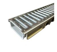 8 x Light Grey channel with galvanised Steel Grate Ultra Low Profile Shallow Flow Drain Plastic Grating 50mm Deep x 1m Length x 125mm Width Drainage Channel suitable for Garden Patios and Driveways