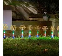 8 x Multicoloured Snowflake Stake Lights - Battery Powered Indoor Outdoor Home Garden Lighting with 24 LEDs & Timer Function - Perfect for Pathways, Patios, Lawns, Borders, Each H35 x W12 x D1cm