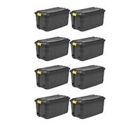 8 x Plastic Storage Box 145 Litres Extra Large - Black Heavy Duty by Strata