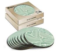 8 x Round Coasters - Light Green Liquid Gel Effect Cork Backed MDF Glossy Tea Coffee Accessory #51334
