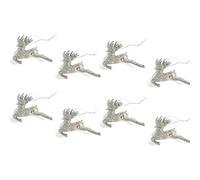 8 x Silver Glitter 3D Shaped Reindeer Hanging Christmas Tree Ornament Window Decoration XMAS Accessories