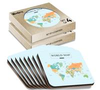 8 x Square Coasters - Colour World Atlas Map Cork Backed MDF Glossy Tea Coffee Accessory #52722