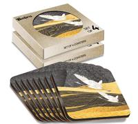 8 x Square Coasters - Gold Flying Crane Bird Japanese Art Cork Backed MDF Glossy Tea Coffee Accessory #51036