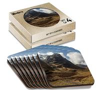 8 x Square Coasters - Scottish Highland Mountains Scotland Cork Backed MDF Glossy Tea Coffee Accessory #63256