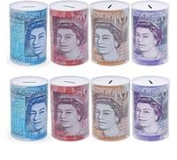 8 x Tin MONEY BOX ® - STERLING MONEY BOX TIN PIGGY BAK, MONEY TIN,SAVINGS,CHRISTMAS FUND, GIFTS, STERLING MONEY POT TINPLATE SAVING MONE BOX, 15 x 10 x 10 cm - PACK OF 8