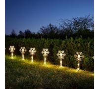 8 x Warm White Snowflake Stake Lights - Battery Powered Indoor Outdoor Home Garden Lighting with 24 LEDs & Timer Function - Perfect for Pathways, Patios, Lawns, Borders, Each H35 x W12 x D1cm