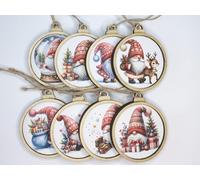 8 x Wooden Gnome Elf Decoration Traditional Red And White Scandenavian Style Christamas Tree Ornaments Picture on Both Sides