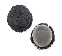 8"x10" Breathable Full Lace Base Human Hair Afro Kinky Curly Toupee for Men Replacement Hairpiece Hairline Fine(10mm)