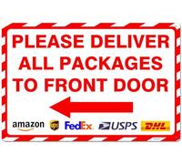 8"x12" Metal Sign Please Deliver All Packages to Front Door Left Arrow Delivery Signs for Delivery Driver - Deliveries Instructions Sign for My Packages - Rust-Free Aluminum, Red White