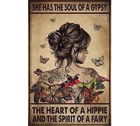 8"x12" She Has The Soul of A Gypsy The Heart of A Hippie and The Spirit of A Fairy Retro Metal Sign Vintage Sign for Home Wall Decor
