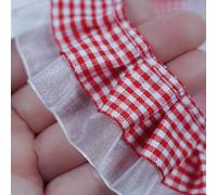 8 Yards Gingham Ruffles, 2 Ply Pleated Trims, Gingham Lace Ribbon Fabric Trims for Sewing, Crafts, Dresses, Curtains, Wedding Costumes, Pillowcases and Decorations (Red)