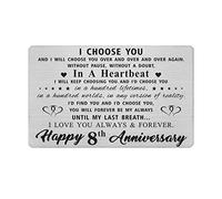 8 Year Anniversary Card Gift for Husband Him, Happy Eighth 8th Wedding Anniversary Cards Gift for Men, Engraved Metal Wallet Insert