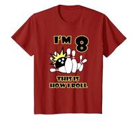 8 Year Old Birthday Party I'm 8 This is How I Roll Bowling T-Shirt, Youth, Cranberry Red, Medium