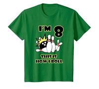 8 Year Old Birthday Party I'm 8 This is How I Roll Bowling T-Shirt, Youth, Kelly Green, Medium