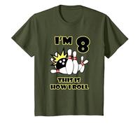 8 Year Old Birthday Party I'm 8 This is How I Roll Bowling T-Shirt, Youth, Olive Green, Small