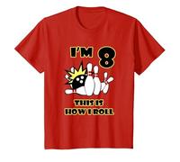 8 Year Old Birthday Party I'm 8 This is How I Roll Bowling T-Shirt, Youth, Red, Small