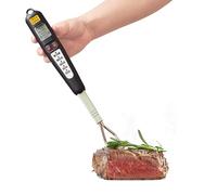 80-09 Digital Meat Instant Read Thermometer with LED Screen and Ready Alarm, Kitchen Probe with Long Fork for Grilling, Barbecue and Cookin, l, white1