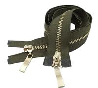 80/100/120 cm Double Slider Zipper Metal Light Gold Teeth Zip, Army Green, 5#,100cm