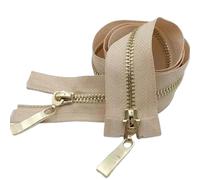 80/100/120 cm Double Slider Zipper Metal Light Gold Teeth Zip, Lotus Root Starch, 5#,100cm