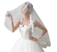 80 * 100cm White Ivory Wedding Veils Bridal Veil Two Tiered with Comb Lace Applique Fingertip length Women Headpiece