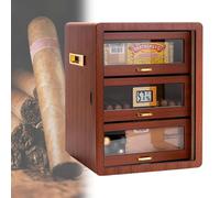 80-120 Count Cigar Humidor Cabinet with 3 Cedar Wood Drawers & Hygrometer, Humidifier, Cigar Cutter, Leather Portable Box, Desktop Gift for Men
