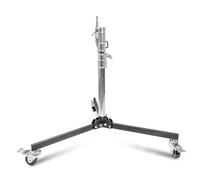 80-120cm Foldable Wheeled Low-Boy Tube Stand with Junior Combo Head - 74cm Folded Length, 8kg Max. Load Capacity, Stainless Steel Tube, Steel Base, 1-1/8" Receiver, 5/8" Baby-Pin, Net. Weight 8kg