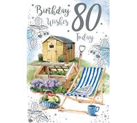 80 80th Today Allotment Shed & Deck Chair 9" x 6" Happy Birthday Card