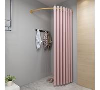 80 90 100 120 cm Arch Fitting Room, Commercial Corner Changing Room for Clothing Store Privacy Protection, Wall Gold Hanging Rod with Shading Curtain ( Color : Pink Set , Size : Length 90cm/35.4in )