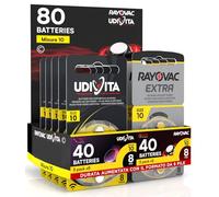80 Batteries for Hearing Aid Size 10 (Yellow) PR70 Zinc-Air with Phono Pulse Technology - 80 Batteries: 40 Rayovac + 40 Udivita