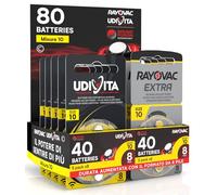 80 Batteries for Hearing Aid Size 10 (Yellow) PR70 Zinc-Air with Sound Fusion Technology - 80 Batteries: 40 Rayovac + 40 Udivita