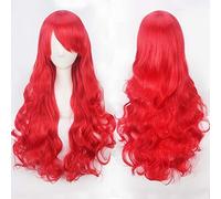 80 cm long curly wig Women burgundy red cosplay wigs Synthetic hair Halloween 80cm Long Wavy Red Wigs + wig cap common wavy wig K027-09