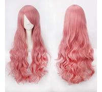80 cm Long Wavy rose red pink cosplay Wig Party Women Halloween anime Universal 80cm curly burgundy pink Synthetic Hair wigs common wavy wig K027-11