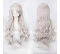 80 cm Long Wavy silver grey beige white cosplay Wig Costume Party Women Halloween 80cm curly blonde black Synthetic Hair wigs common silver wig K027-5