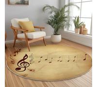 80 cm Round Area Rugs, Brown Beige Musical Notes Retro Stave Pattern Machine Washable Rug Carpet, Non Slip Soft Circle Carpet Rug for Bedroom Living Room Kitchen Home Decor