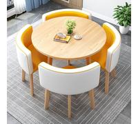 80 cm Round Dining Table with 4 Chairs Versatile Coffee Table Set for Home & Office Stylish Wooden Finish + Yellow Perfect for Gatherings & Meetings