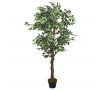 vidaXL Realistic Artificial Ficus Tree with 378 Leaves and Natural Wooden Trunks in Plastic Pot - Maintenance-Free Indoor/Outdoor Decor, Green, 80 cm Height'