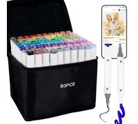 80 Colors Alcohol Markers, Art Markers with APP Dual Tip Markers for Kids Adult Artists Drawing Sketching Coloring Alcohol Based Professinal Markers set with Case for Great Gift Idea (80 Colors White)