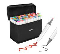 80 Colors Alcohol Markers Set Colouring Art Marker Pens Dual Tip Graphic Sketch Pens Coarse Pens with Carry Case for Sketching Painting Manga Design (White)