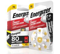 80 Energizer Hearing Aid Batteries Size 10 Yellow Mercury Free - 10 Packs of 8 Batteries