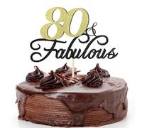 80 & Fabulous Birthday Cake Topper Black Gold Glitter Cake Topper for 80th Happy Birthday Anniversary Wedding Party Decoration Supplies