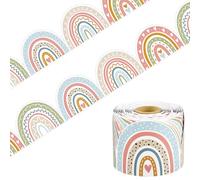 80 Ft Boho Bulletin Board Borders Rainbow Scalloped Boarder Trim Roll Boho Rainbow Bulletin Board Decorations Die-Cut Classroom Borders for School Classroom Office Chalkboard Home Wall Decor