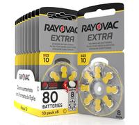 80 Hearing Aid Batteries 10 Rayovac Extra PR70 (Yellow) - 10 Blisters of 8 Batteries