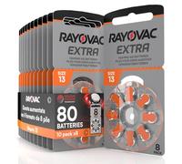 80 Hearing Aid Batteries 13. Rayovac Extra 10x8 Pack PR48 Orange