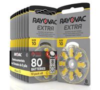 80 Hearing Aid Batteries Size 10. Rayovac Extra 10x8 Pack PR70 Yellow