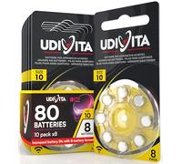 80 Hearing Aid Batteries Size 10 Udivita PR70 (Yellow) Zinc-Air Hearing Evolution with Phono Pulse Technology - 10 Blisters of 8 Batteries