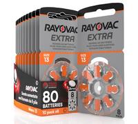 80 Hearing Aid Batteries Size 13 Rayovac Extra PR48 (Orange) Zinc-Air with Sound Fusion Technology - 10 Blisters of 8 Batteries