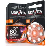 80 Hearing Aid Batteries Size 13 Udivita PR48 (Orange) Zinc-Air Hearing Evolution with Phono Pulse Technology - 10 Blisters of 8 Batteries