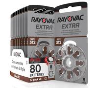 80 Hearing Aid Batteries Size 312 Rayovac Extra PR41 (Brown) - 10 Blisters of 8 Batteries