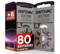 80 Hearing Aid Batteries Size 312 Rayovac Extra PR41 (Brown) + 8 Udivita | Sample, 10" x 10"